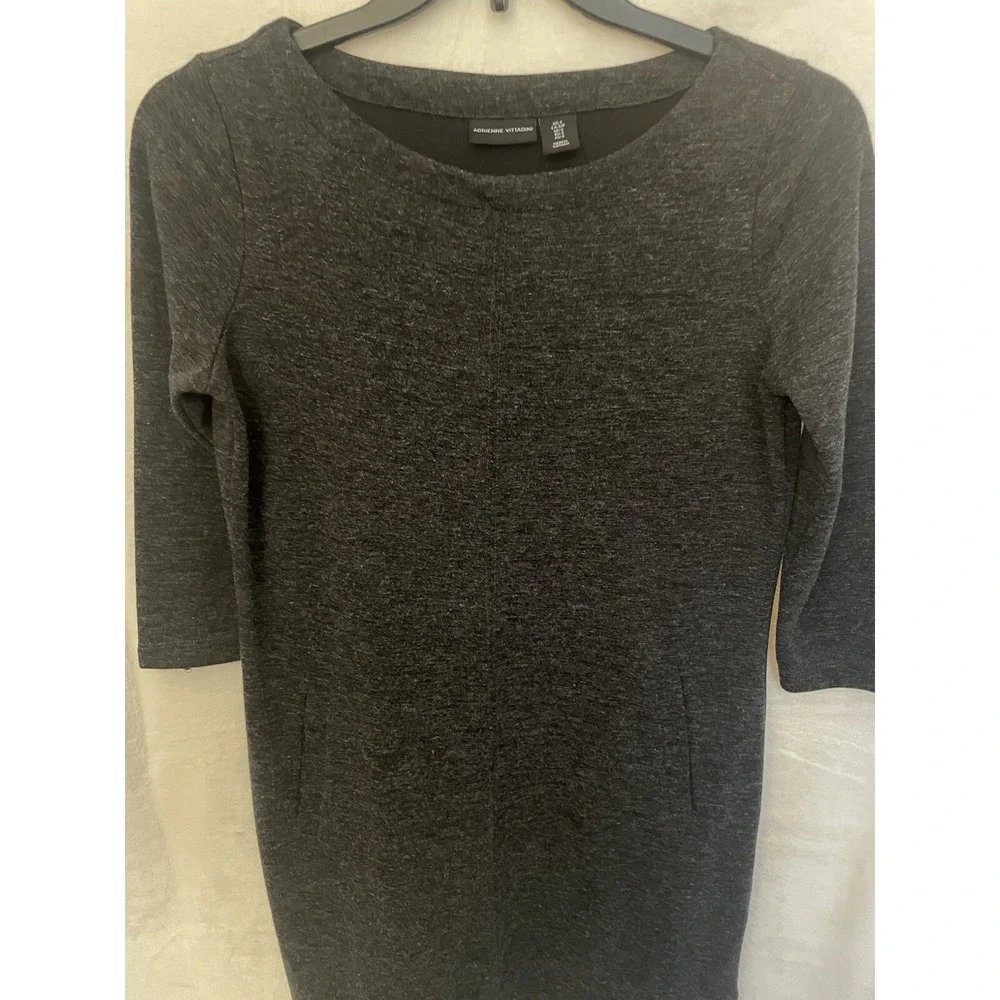 Adrienne Vittadini Gray Heathered‎ Shift Dress With Pockets Stretch Size Small